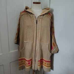 Free People Wild Side Embroidered Hooded Zip Up Poncho Women's Size XS/S
